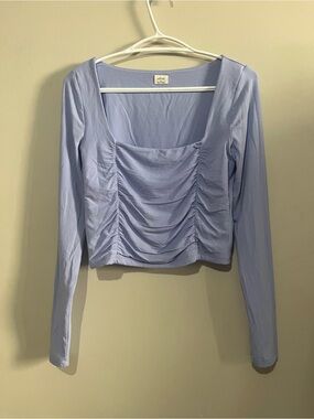Aritzia Wilfred Lydia Ruched Crop Top Size M Purple Long Sleeve Square Neck